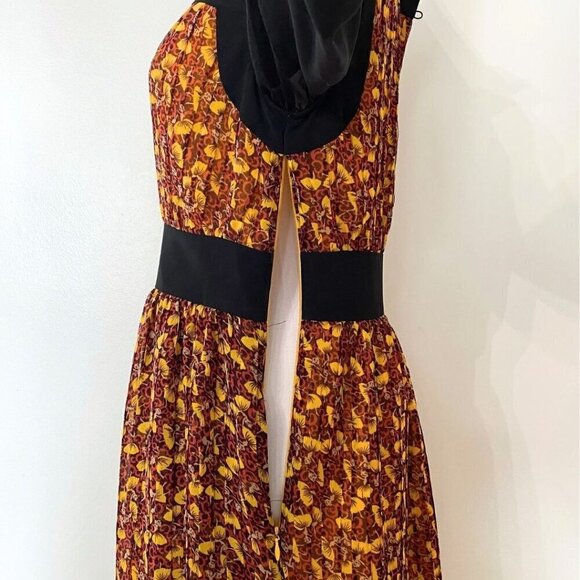 TED BAKER BARTA YELLOW ORANGE FLORAL BLACK SHEER CHIFFON PLEATED A-LINE DRESS - Picture 7 of 14